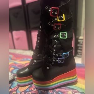 never worn- rainbow platform knee high boots size womens 7